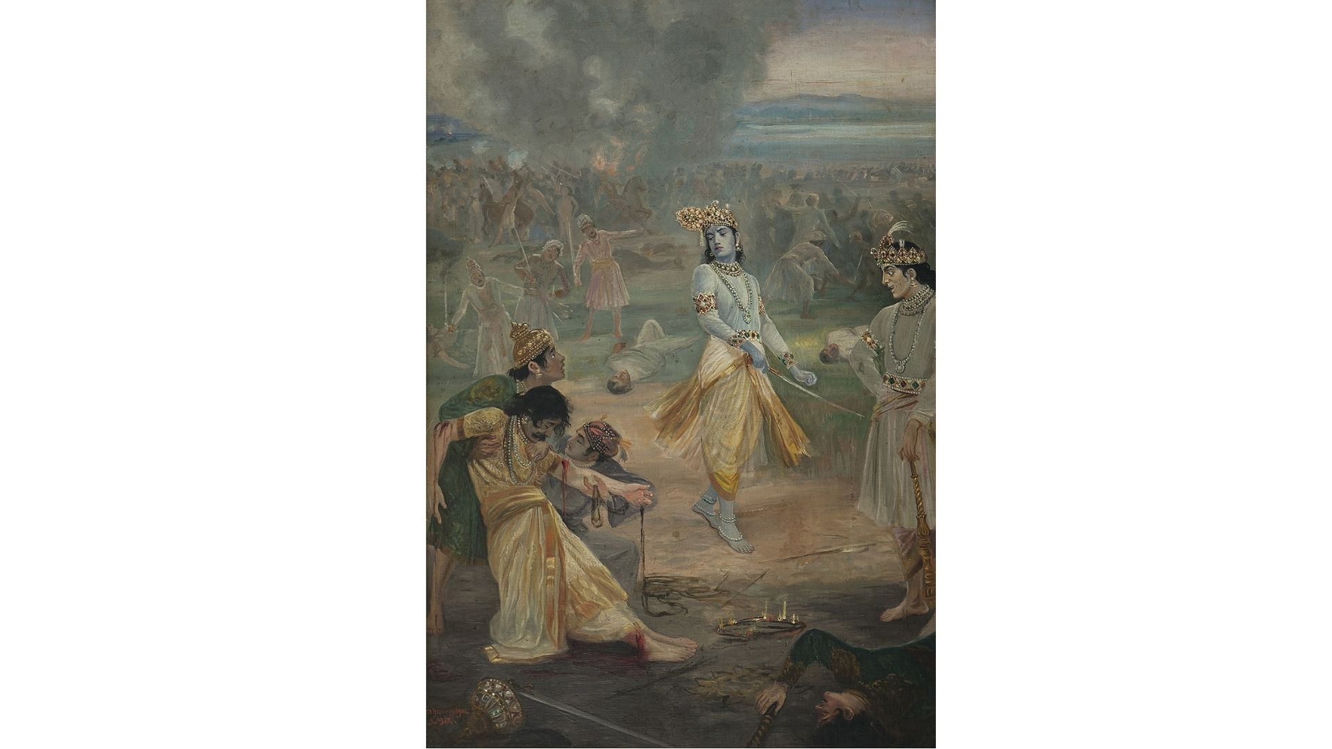 Battle scene with Lord Krishna at the forefront