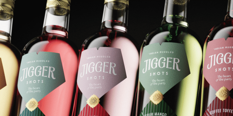 Indian consumers celebrating with Jigger RTS shots during a festive gathering featuring Litchi Rose, Coffee Toffee and Meetha Paan variants in culturally inspired bottles