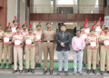 KLH Aziz Nagar NCC cadets receiving their B Certificates with campus leadership and NCC officers present during the ceremony