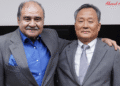 Cosmo First Chairman Ashok Jaipuria and Filmax Chairman Byung Ik Woo announce new joint venture agreement at signing ceremony in Mumbai