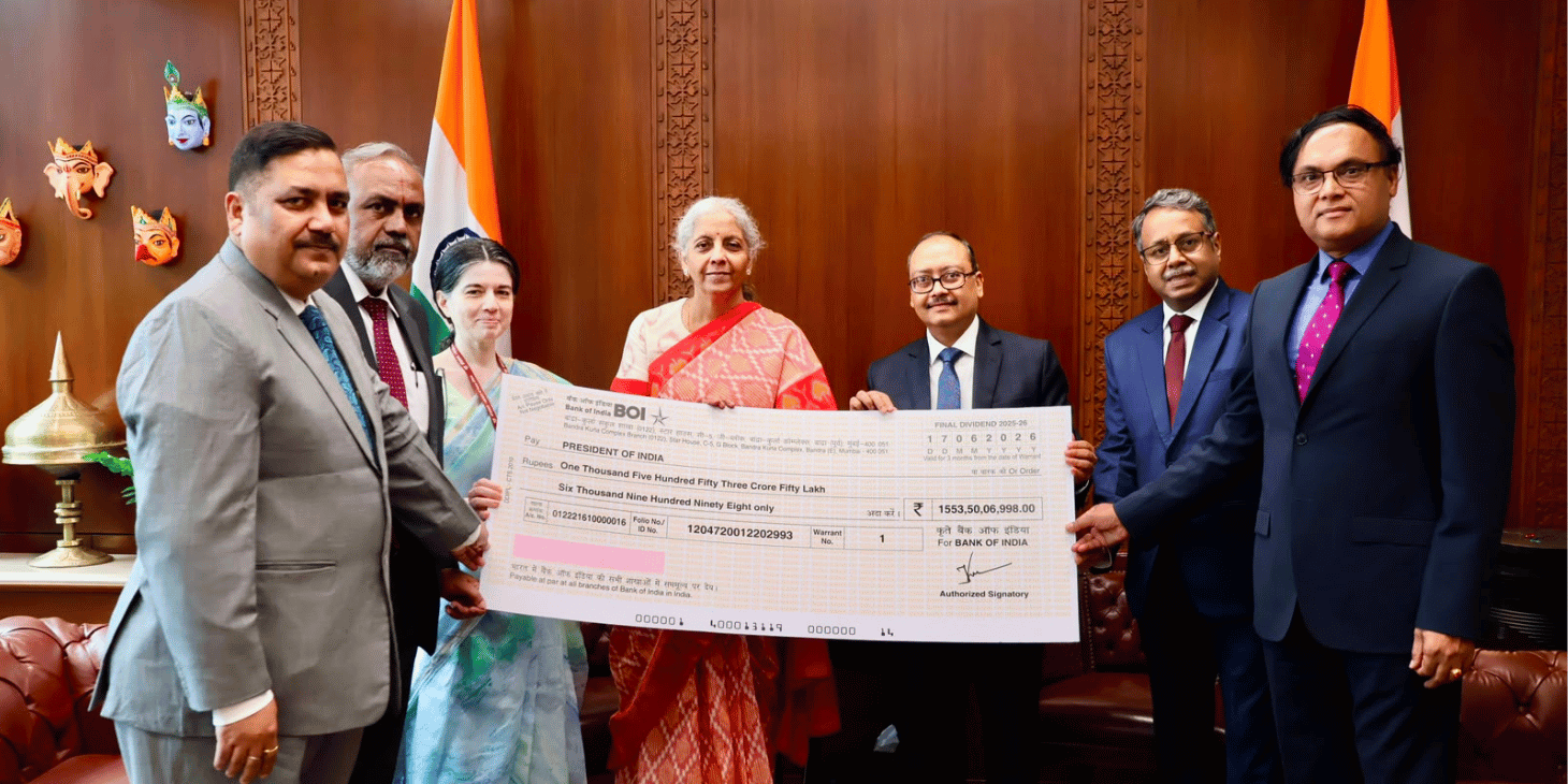 Government Receives ₹1,553.50 Crore Dividend from Bank of India for FY26